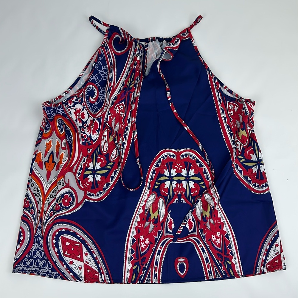 Women’s Halter Neck Dress/Casual Top. Navy Blue/Red Multi. Size XL. NWOT